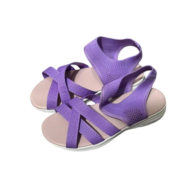Zapatos Casuales de las Mujeres de Punto Tacones Cuña Pie Abierto Ajustable Slingback Sandalias Transpirables Más Tamaño Primavera Verano Comodidad