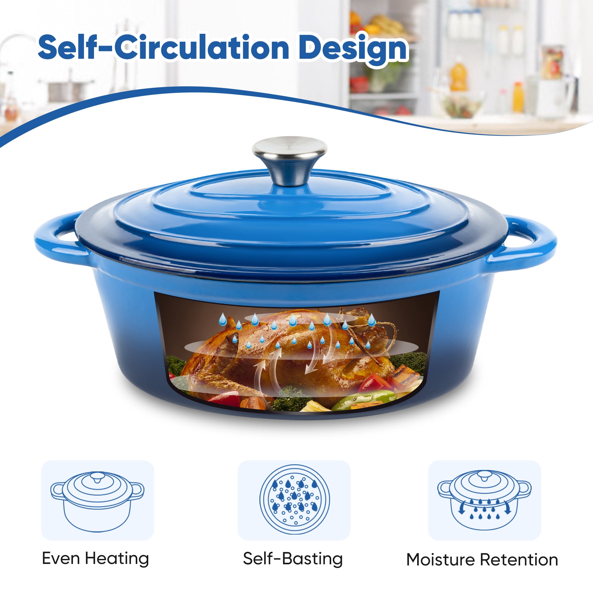 Hawsaiy Enameled Cast Iron Dutch Oven QT Oval Nonstick for