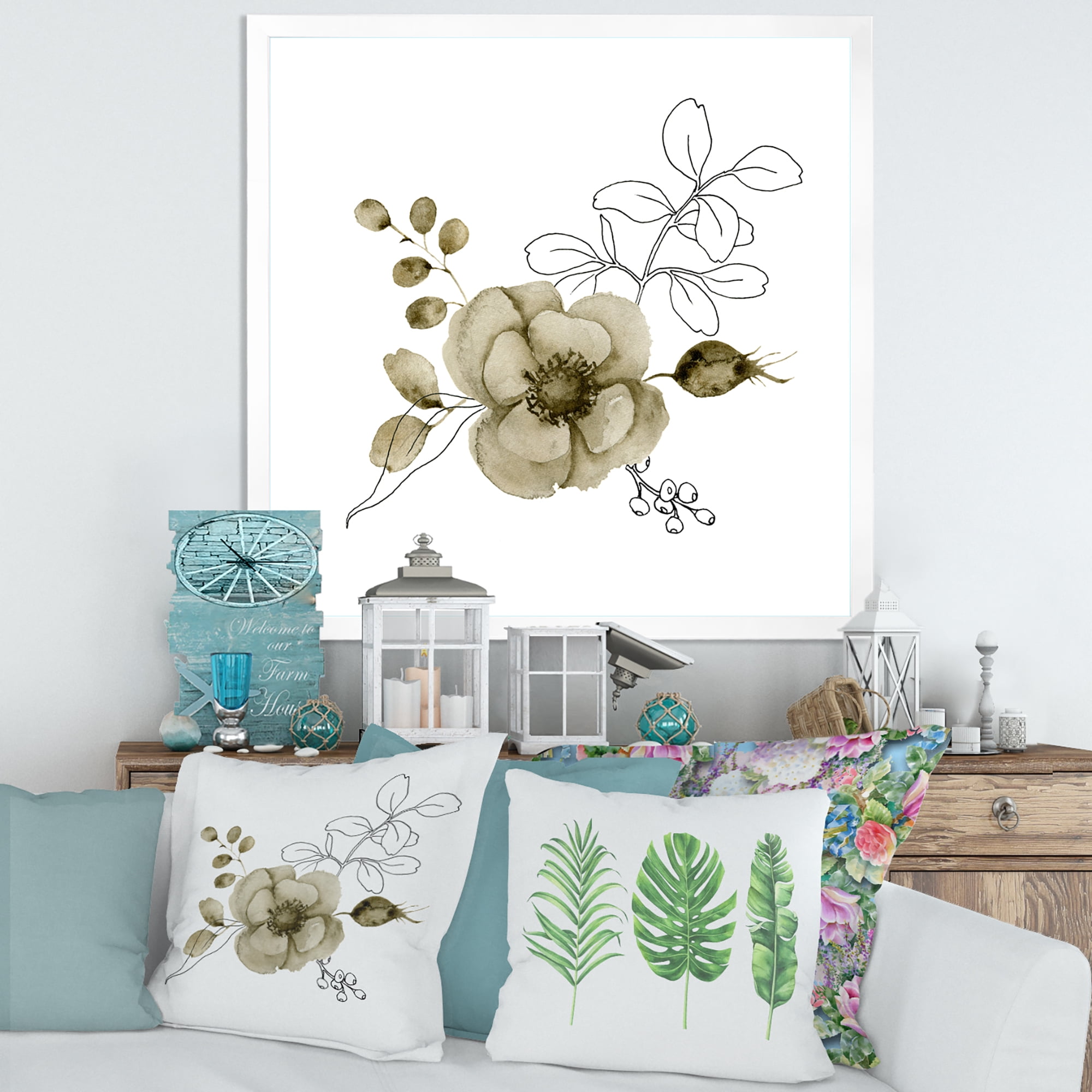 Designart 'Eucalyptus Branches With Anemone Bouquet Flower II' Traditional Framed Art Print
