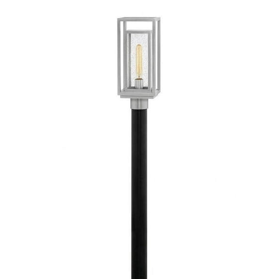 Double Frame 1-Light Medium Outdoor Post or Pier Mount Lantern in Black with Clear Seedy Glass 7 inches W X 17 inches H-Satin Nickel Finish-E26 Medium