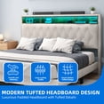 thumbnail image 6 of Dextrus King Bed Frame with Built-In Storage, Upholstered Headboard with Power Outlets and Multicolor LED Lighting Controlled by Remote or App, No Box Spring Needed, Beige, 6 of 7