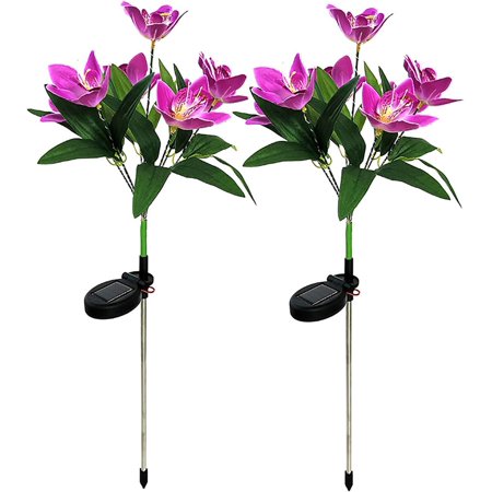 LINLIN Solar Garden Lights, 2 Pack Solar Lights Outdoor 42LED Orchid Decorative Lights,Waterproof Flower Lights Garden Stake Lights Solar Landscape Path Light for Yard Patio Yard Villa Lawn