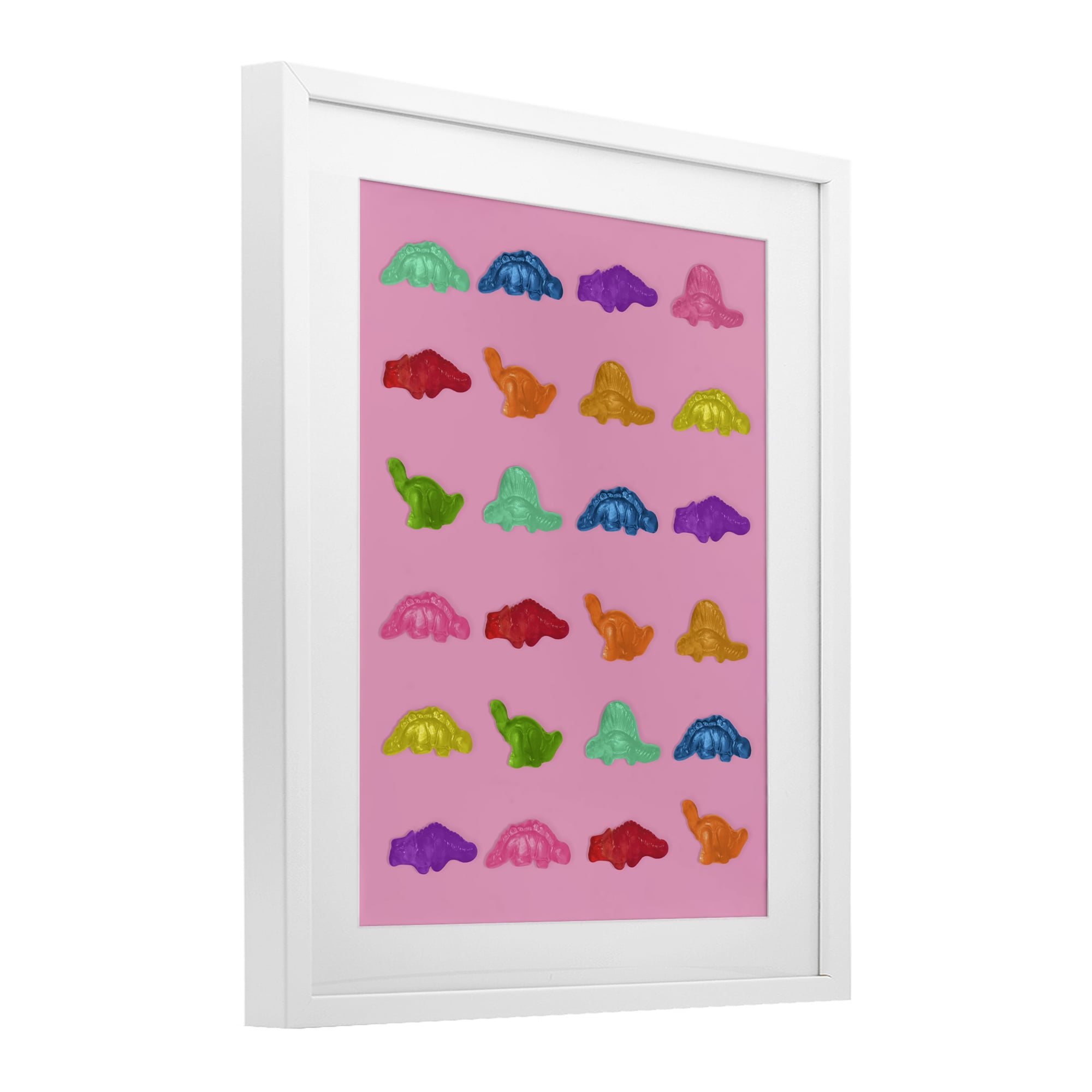 Stupell Industries Dinosaur Gummies on Pink White Framed Print Under Glass, design by LISH Creative