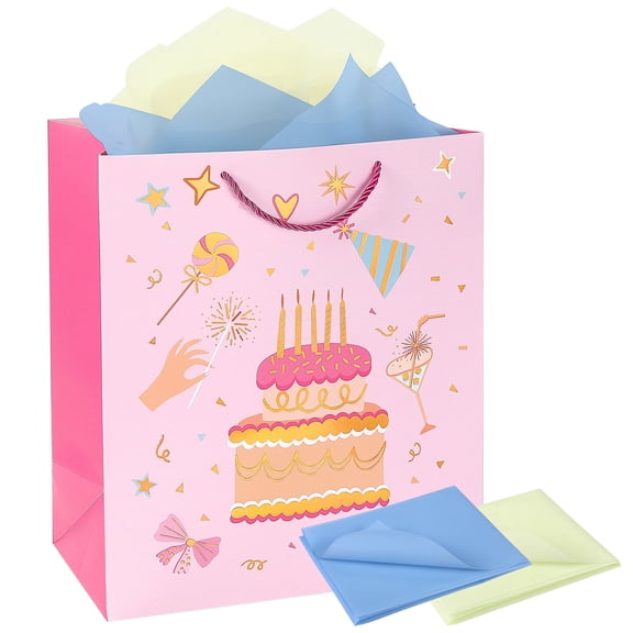 Cheinxy 13.7'' Happy Birthday Gift Bag with Handles and Tissue Paper for Men Women Girls Boys