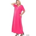 thumbnail image 2 of Zenana Women's Relaxed Fit V-Neck Short Sleeve Full Length Maxi Long Dress w/ Side Pockets, 2 of 3