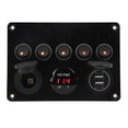 thumbnail image 1 of Combination 5 Groups Rocker Switch Panel, Waterproof 12V 24V Aluminum Alloy, Blue Backlight, Flexible PC Buckle, Pre Wired Design, Suitable For Car, RV, Ship, 1 of 8