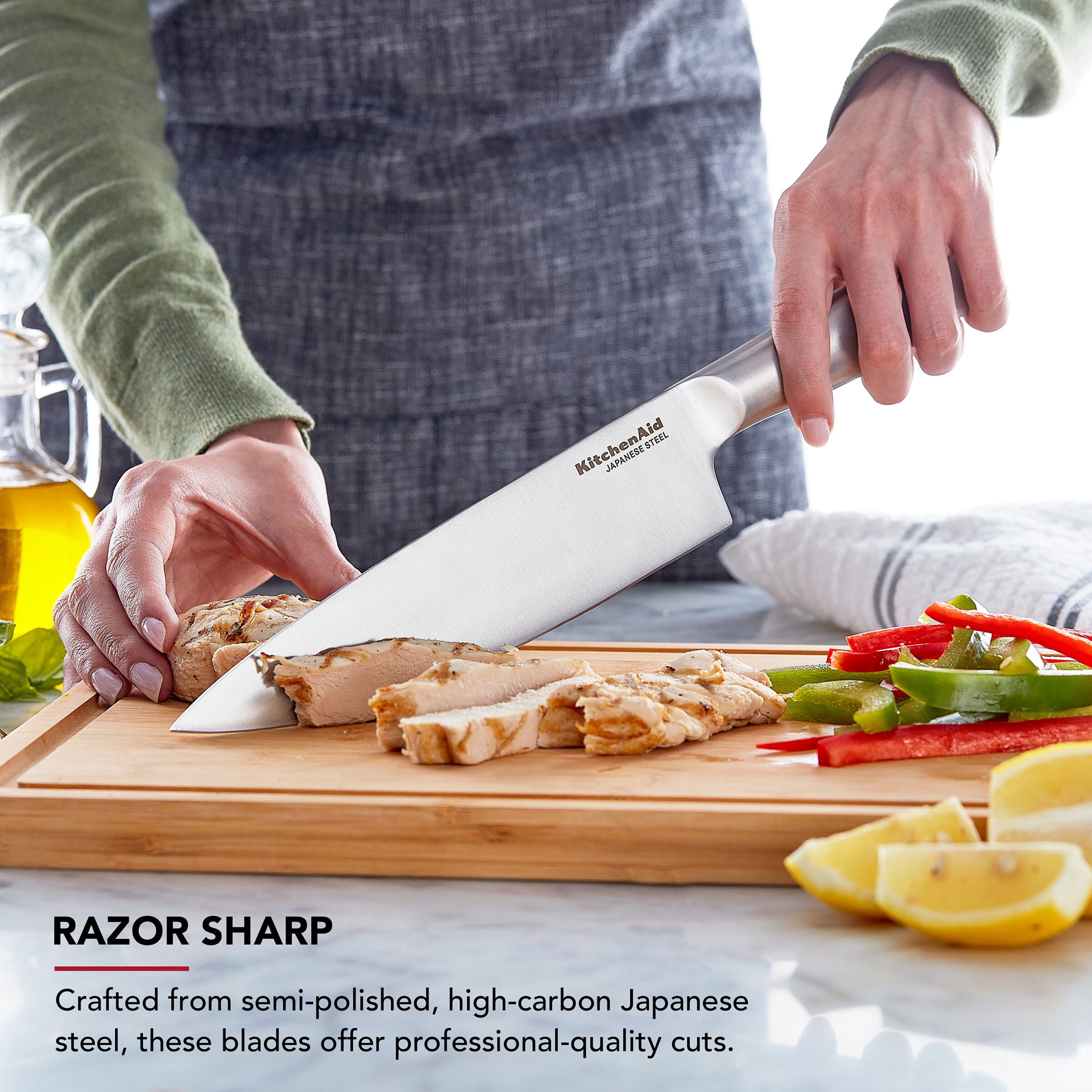 KitchenAid Gourmet 14-Piece Two-Tone Black Knife Block Set, Stainless Steel Handles