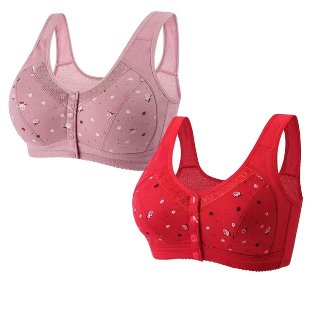 AherBiu 2PCS Sports Bras for Women Wireless High Support Push up Brassiere Button Front Closure Comfort Bras