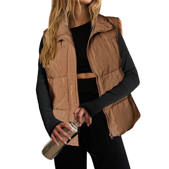 Chaleco acolchado Wancir para mujer, ligero, con cuello alto, sin mangas, cálido, de invierno, con cremallera, acolchado y bolsillos.
