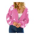 thumbnail image 2 of Liacowi Women Juniors Knit Cardigan Long Sleeve Sweater Flower Pattern Knitwear Coat Fall Casual Open Front Crop Tops Outwear for Teen, 2 of 9