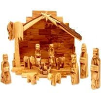 Olive Wood Miniature Set with Stable 12 pieces (Bark Roof Stable)