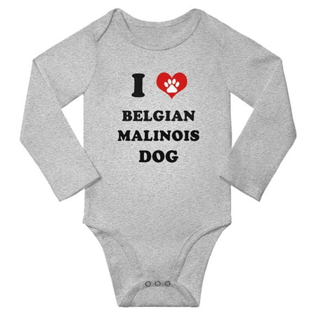 

I Heart Belgian Malinois Dog Baby Long Bodysuits Unisex (Gray 0-3 Months)
