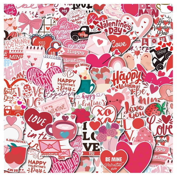 100-Pack Valentine's Day Doodle Stickers - Featuring Colorful Heart & Love Motifs, Floral Patterns, Easy To Peel & Stick For Diy Crafts, Scrapbooking, Card Making, Gift Wrapping -