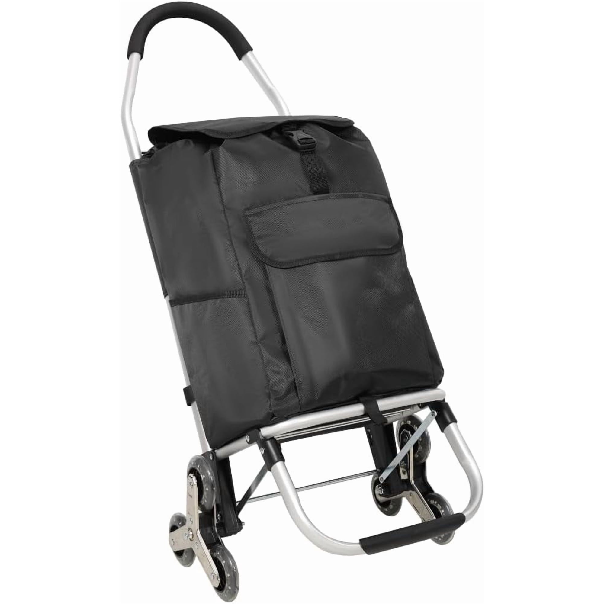 40L Heavy Duty Stair Climbing Collapsible Shopping Cart with Stainless Steel Triangular Wheels Waterproof Oxford Removable Bag for Groceries Laundry Travel Apartment Use (6 Whe - 6 Wheels + Black