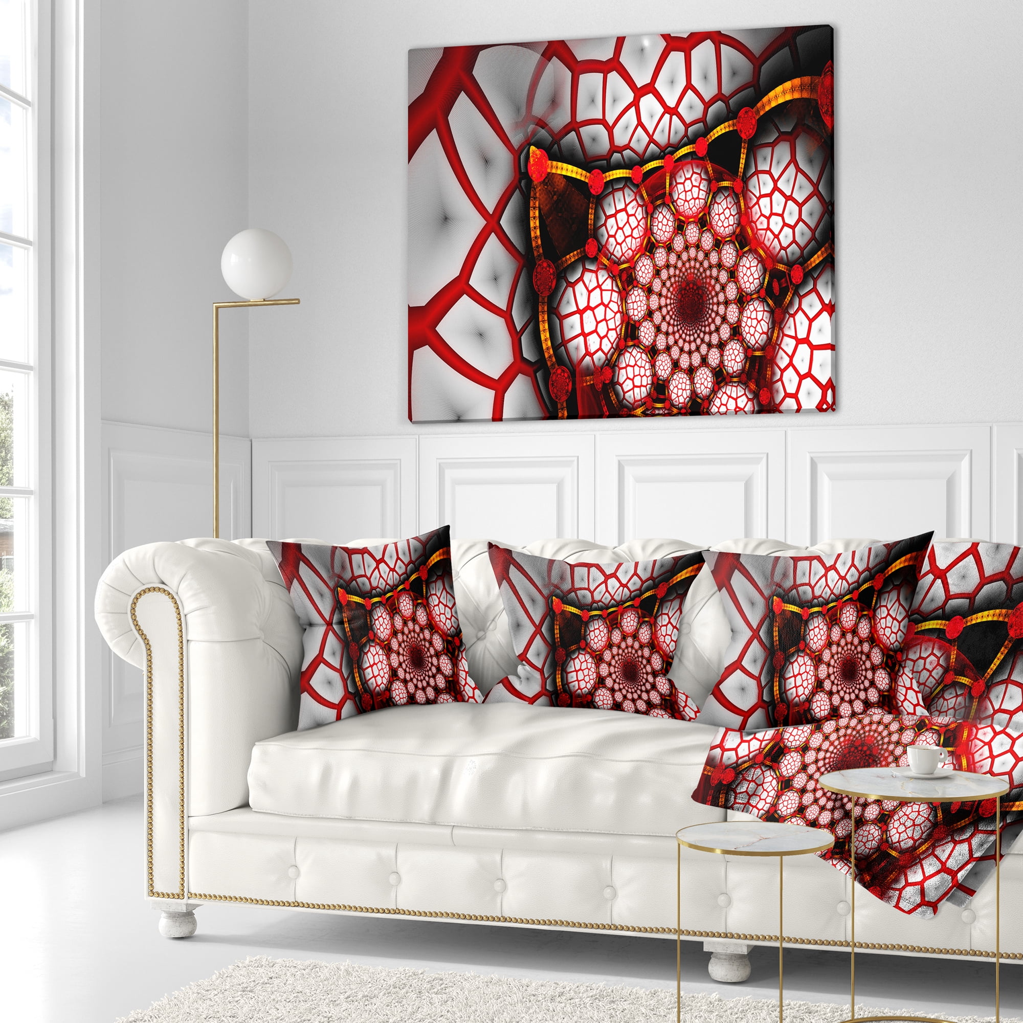 Designart Unique Light Red Fractal Design Pattern - Abstract Throw Pillow - 18x18