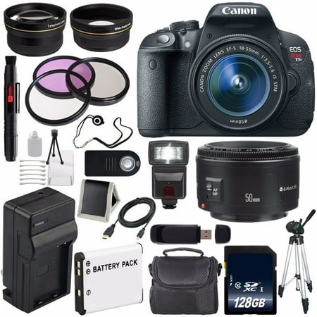 Cmos Lens - 6Ave Canon EOS Rebel T5i 18 MP CMOS Digital SLR Camera w/EF-S 18-55mm Lens International Version (no Warranty) + Canon EF 50mm Lens + 58mm 2x Telephoto Wide Angle Lenses Bundle 32