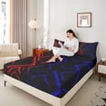 thumbnail image 4 of Manfei Red Blue Neon Light Twin Sheet Sets 3pcs, Geometric Minimalist Twin Fitted Sheet, Black Flat Sheet, Microfiber Bedroom Decor, 4 of 7