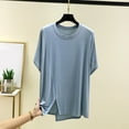 thumbnail image 2 of ZyeKqe Womens Pajamas Tops Crewneck Short Sleeve Top Irregular Hem T Shirts Loose Fitted Soft Comfy Homewear, 2 of 3