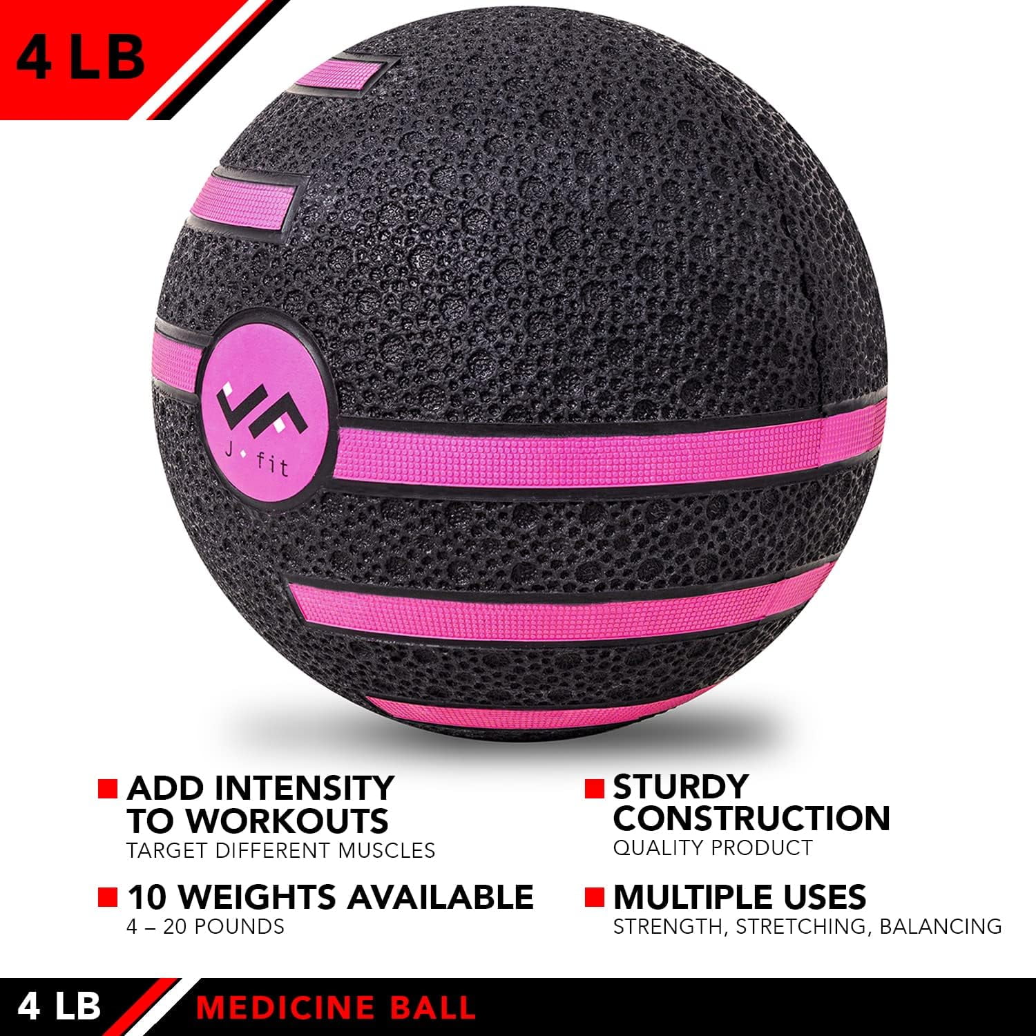 JFIT Medicine Exercise Ball with Dual Texture, 4 LB