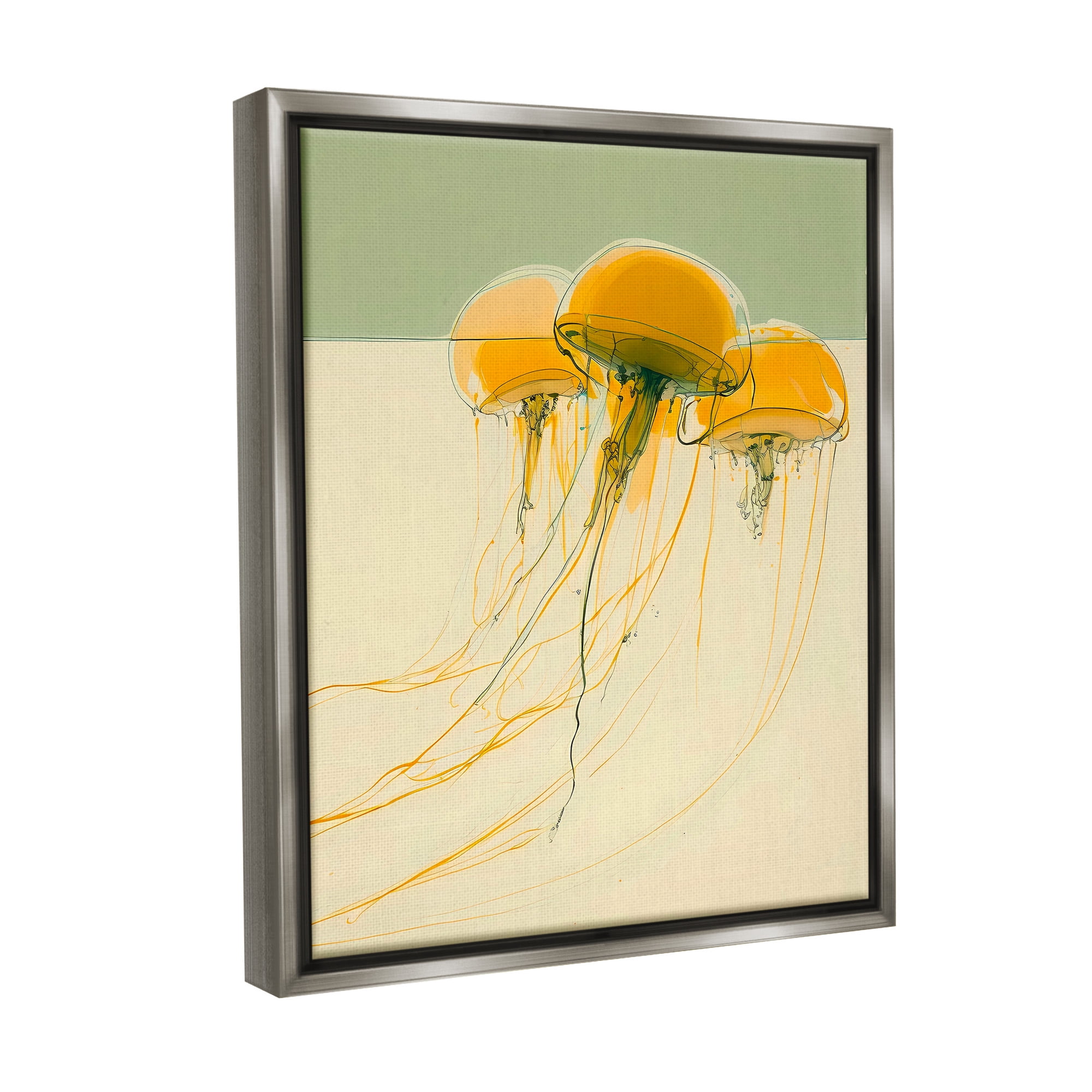 Stupell Industries Abstract Orange Jellyfish Animals & Insects Painting Gray Floater Framed Canvas Art Print Wall Art, 17 x 21