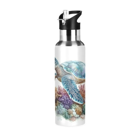

ALAZA Sea Turtle Water Bottle Insulated Flask Stainless Steel Straw Lid 20 oz