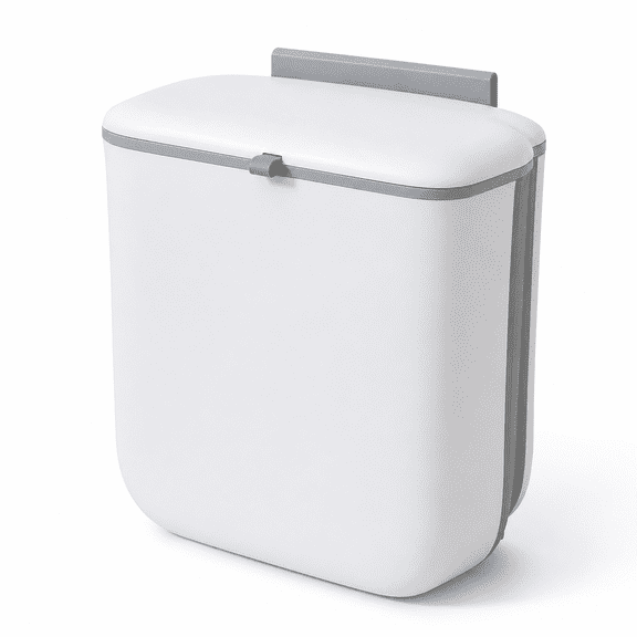 Wall Mounted Kitchen Compost Bin with Lid, Hanging Trash Can for Cabinet Door, White Plastic Food Scrap Bin for Counter & Under Sink, 1.8 Gallon