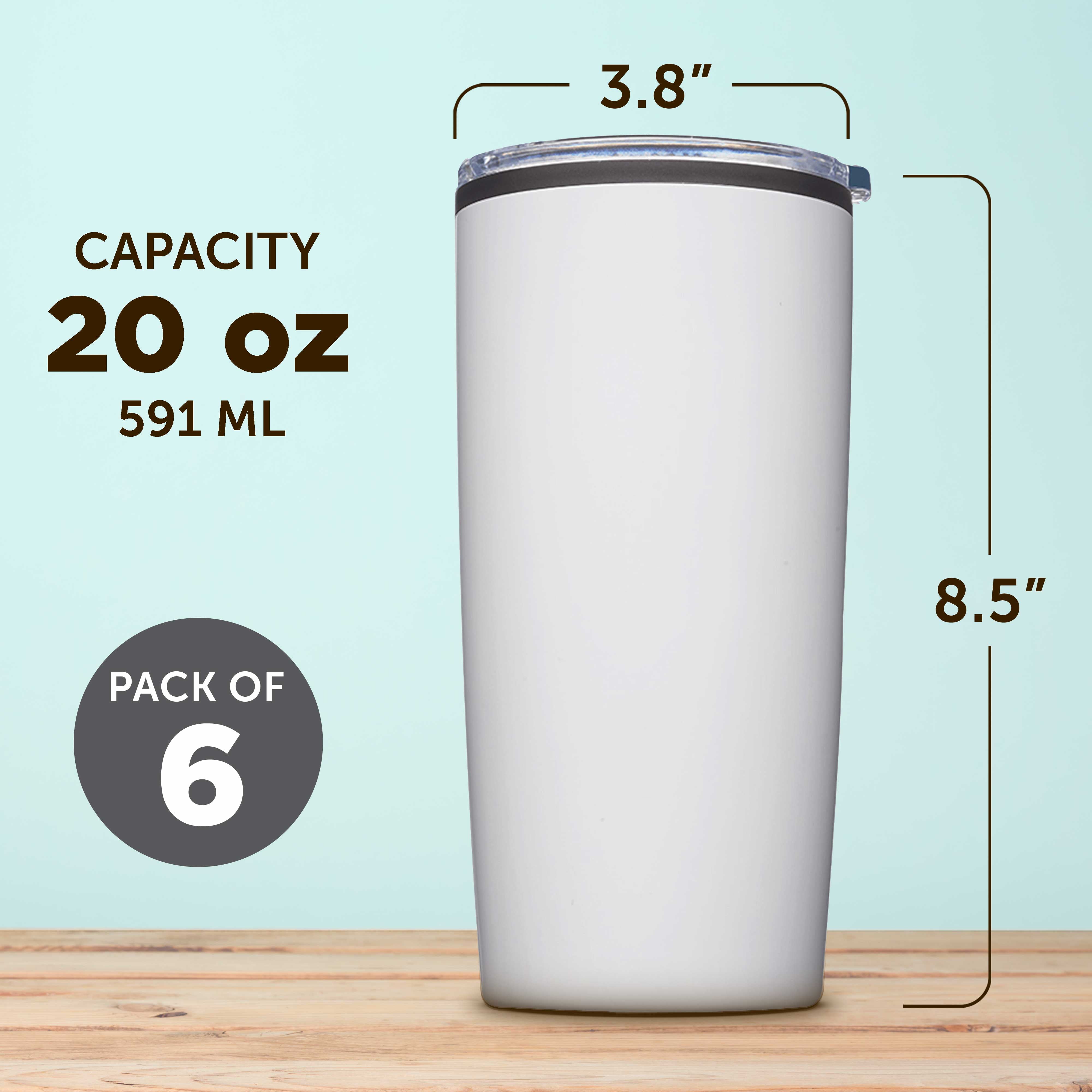 Plastic Tumblers 20 oz. Set of 6, Bulk Pack - With lids, Ice Coffee Tumbler,  To Go Cup, Insulated - White - Walmart.com