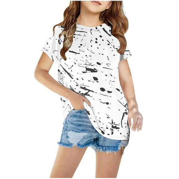 HAiming Boys Girls Short Sleeve Graphic T-Shirt Dressy Casual Round Neck Tops Summer Loose Soft Comfy Blouses