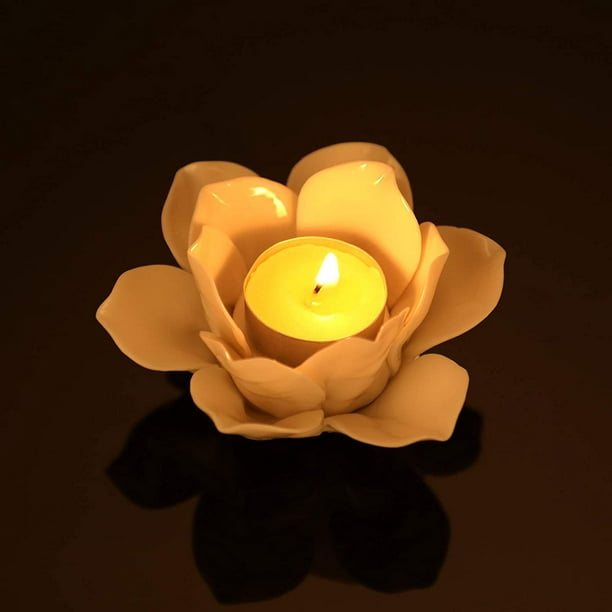 4.5 Inch Ceramic Lotus Flower Tea light Holder Lotus Petals Candle Holder  Candlestick, Votive Flower Tealight Candle Holder Candle Lamps Holder with 