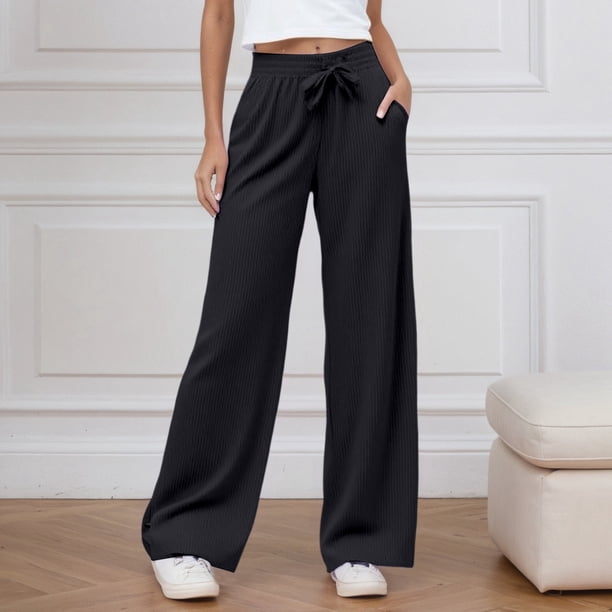 WILLBEST Pantalones Casuales de Mujer, de Cintura Alta, Holgados, de Pierna Recta, para Uso Diario, Cómodos para Entrenar En Verano y Otoño, con Cinturilla Elástica y Detalle de Lazo. Extra Grande