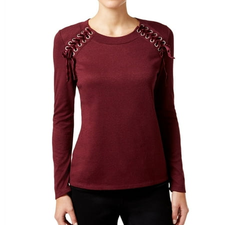 I-N-C Womens Lace-Up Pullover Sweater, Red, PS