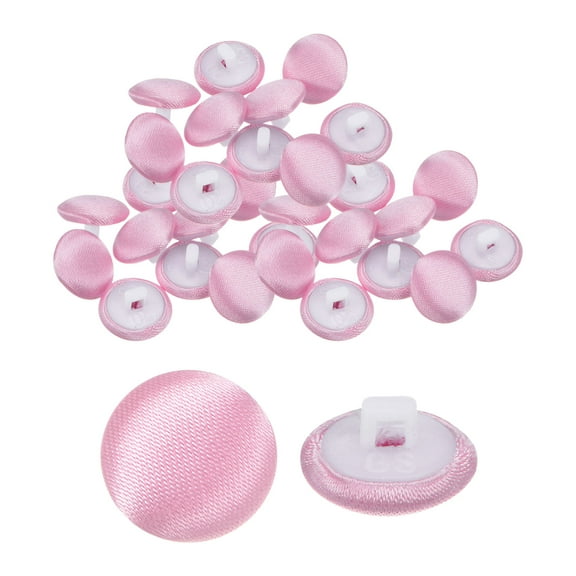 Uxcell 30pcs Satin Buttons 0.5" Smooth Satin Covered Round Buttons with Shank for Bridal Wedding Dress, Dark pink