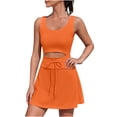 thumbnail image 5 of Brilliant Plus Size Clearance Tennis Dress for Women Workout Dress with Built in Shorts and Bra Cut Out athletic Dresses Orange XL, 5 of 9
