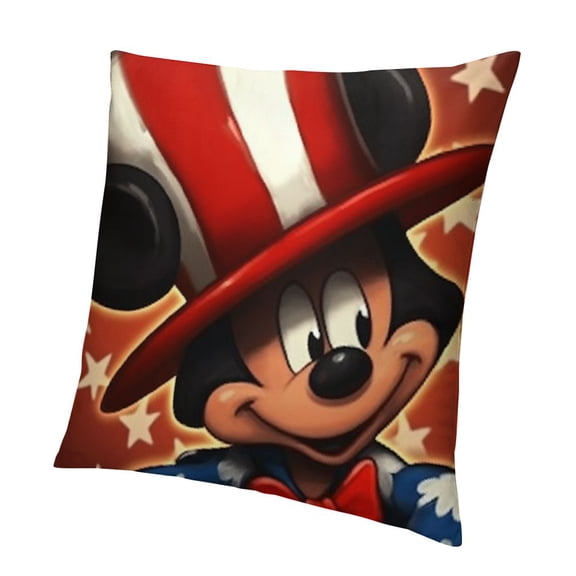 Happy Decorative Throw Pillow Covers, Cartoon Mouse Cushion Case Decor, Red Blue American USA Home Decoration