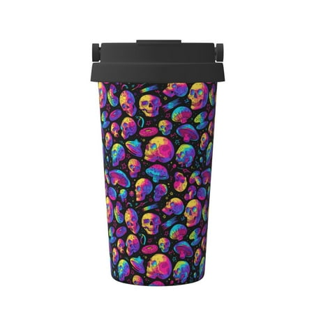 

Adobk Skull rainbow star mushroom Print Stainless Steel Coffee Mug -Vacuum Insulated Coffee Tumbler - Leakproof Travel Mugs Insulated for Hot & Cold Drinks
