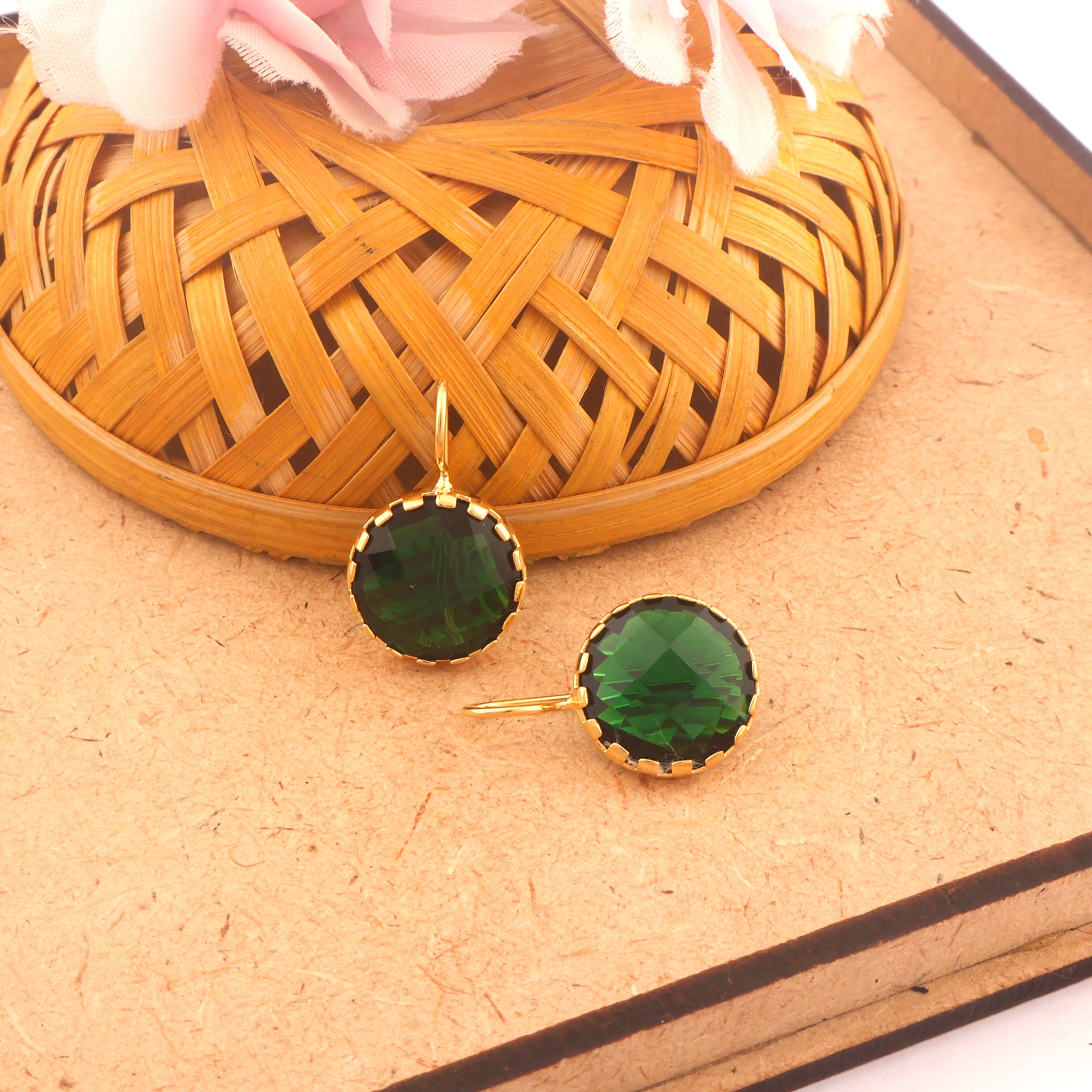 Zeva Jewels Round Green Emerald Quartz Hook Earring