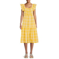 Time and Tru Women's Sleeveless V Neck Flutter Woven Dress (Size: S & Yellow Plaid)
