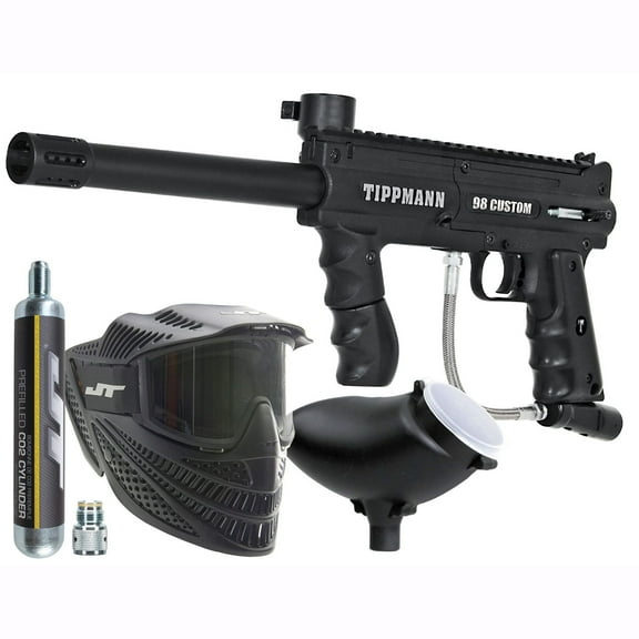 Tippmann 98 Custom Power Pack Paintball Marker Gun Kit includes Goggle, Hopper, Sqeeggee, 90g CO2 and Adapter