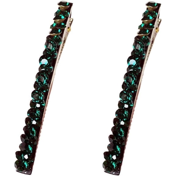 2Pcs Shiny Green Rhinestone Hair Clips for Women and Girls - Hair Barrettes, Bobby Pins, Duckbill Alligator Clips | Sparkly Diamond Hair Accessories,Clips and Barrettes