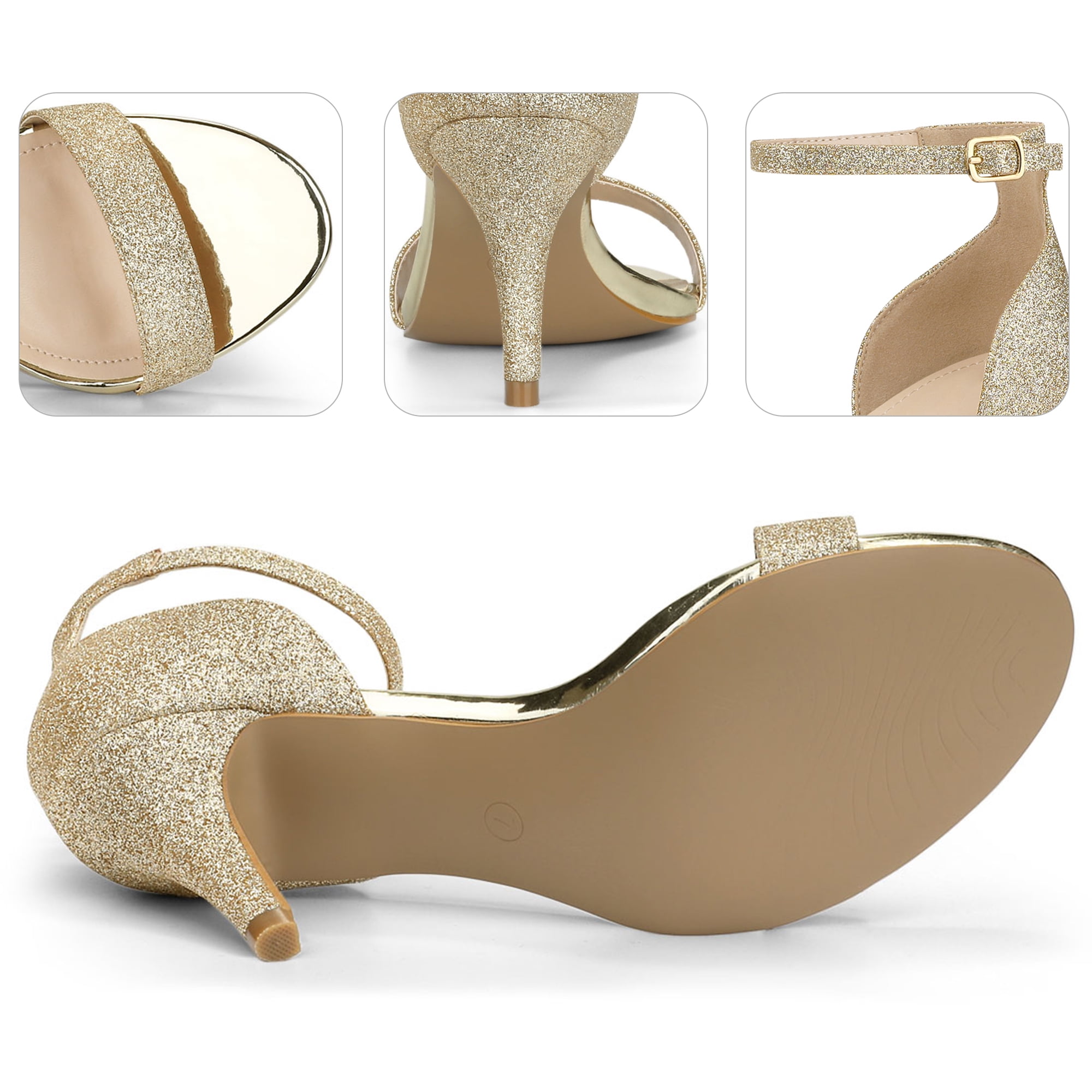 Unique Bargains Women's Sandals Ankle Strap Stiletto Heels Glitter Sandals