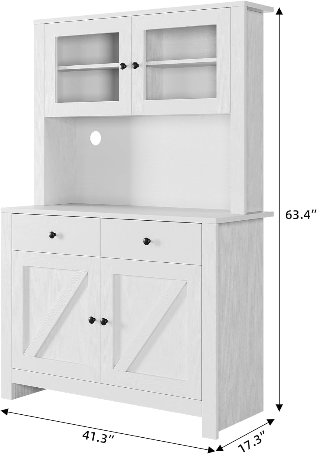 63.4"H Kitchen Pantry Cabinet with Microwave Stand, Freestanding Hutch with Drawers, Doors & Adjustable Shelves, Buffet Cabinet with Storage, Food Pantry for Kitchen, Dining Room