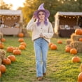 thumbnail image 6 of JULMCOMO Halloween Witch Hat for Women Knitted Wide Brim Foldable Soft Pointed Wizard Hats Masquerade Costumes Cosplay Party Accessory Purple, 6 of 6