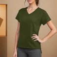 thumbnail image 2 of Summer Fashion Shirts for Womens Plus Size Solid Color Casual Bate Sleeve Round Neck Short Sleeved Top, 2 of 8
