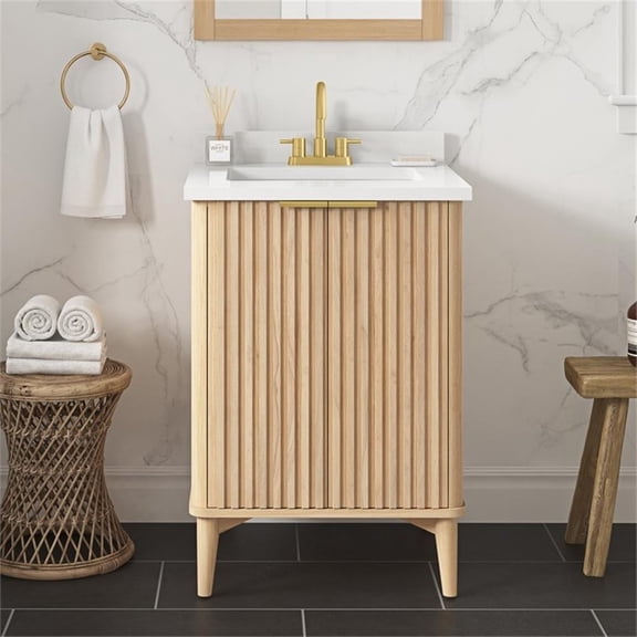 Pemberly Row 24" Bathroom Vanity in Rustic Ash with White Countertop