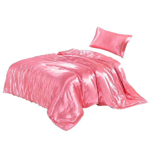Funda de edredón Funda nórdica de seda artificial Cremallera Funda de almohada para dormir Juego de cama, Doble, 168x229cm, Rosa Methold HA003632-10
