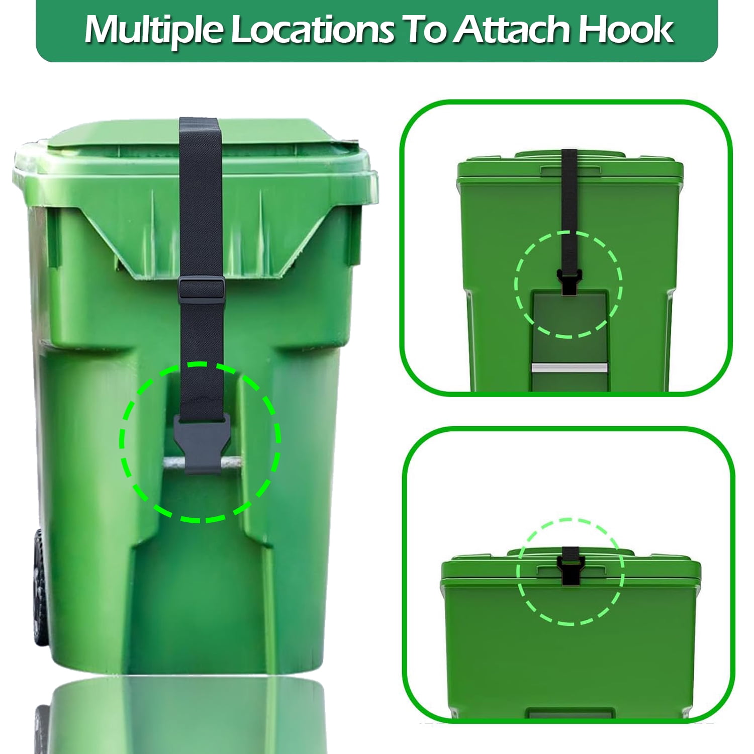 IC ICLOVER [2 Pack] Trash Can Lock for Animals/Raccoons, Metal Double Claw Garbage Lid Lock Security Strap, Outdoor Adjustable Bungee Cord Trash Can Bin Lock