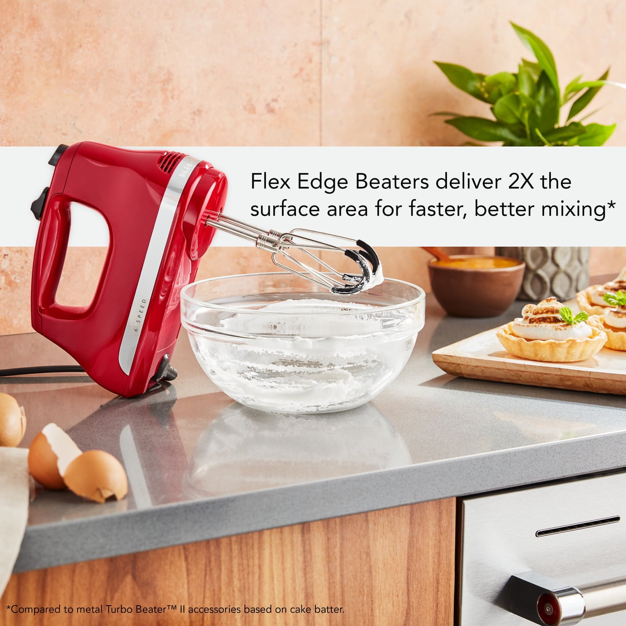 KitchenAid 6 Speed Hand Mixer with Flex Edge Beaters, Empire Red, KHM6118