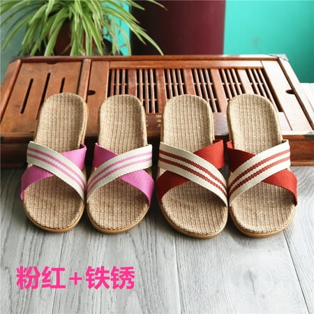 

[Buy one get one free] summer linen slippers female indoor couple home non-slip thick-soled household sandals and slippers male summer