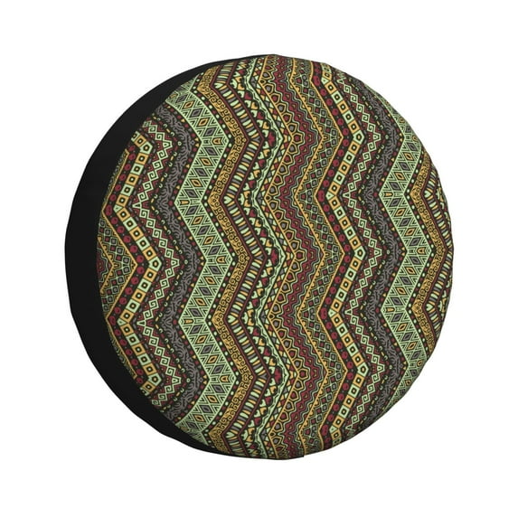 DouZhe Waterproof Spare Tire Cover, Retro Ethnic Style Stripes Prints Adjustable Wheel Covers Fit for Jeep Trailer RV SUV Car, 14 inch