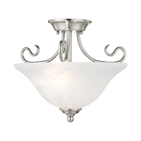 Livex Lighting 6121-91 Coronado 2 Light Brushed Nickel Semi Flush Mount with White Alabaster Glass
